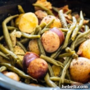 Close up of Crock Pot Sausage, Potatoes, and Green Beans