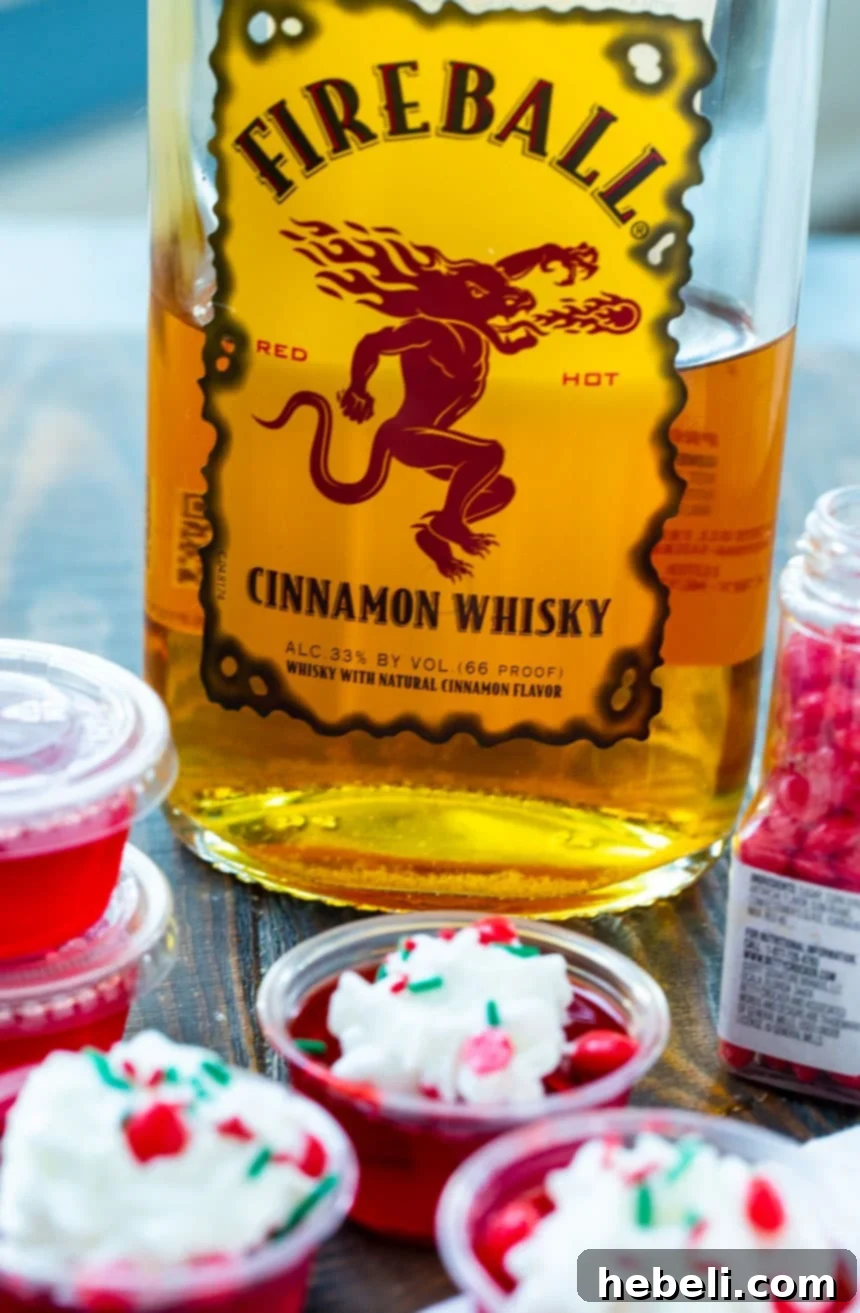 Fireball Jell-O Shots 4 A bottle of Fireball Cinnamon Whisky, ready to be used in festive jello shots.