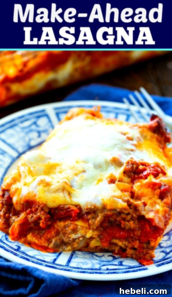 A beautifully baked Make Ahead Lasagna with a golden, cheesy top, ready to be served.