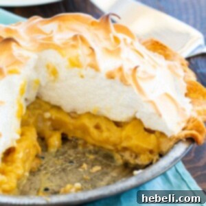 A beautifully presented Butterscotch Pie with a tall, artistically browned Meringue topping, sitting on a rustic pie stand.