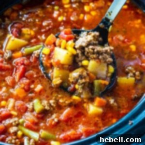 Spicy Vegetable Beef Soup in the slow cooker
