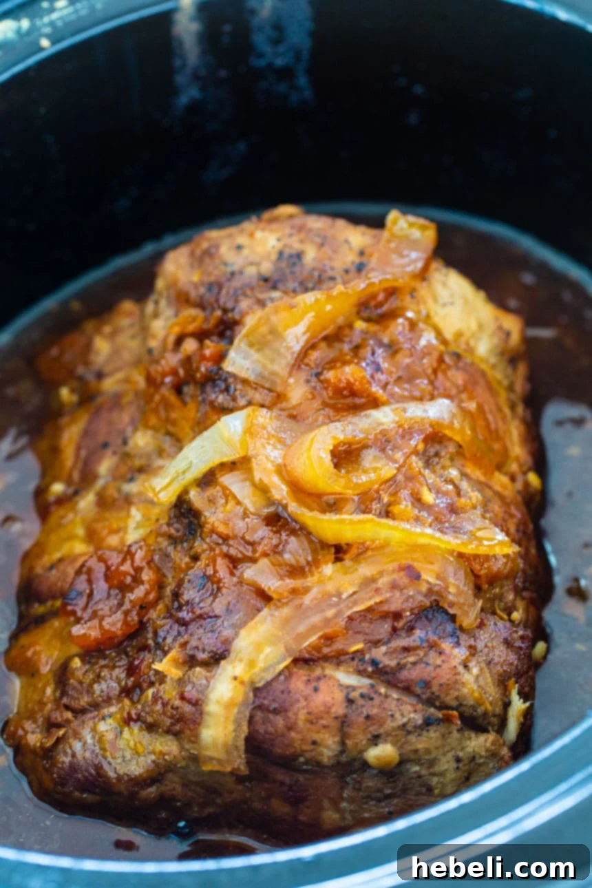 Sweet Slow Cooker Apricot Pork 3 Crock Pot Apricot Glazed Pork Loin on serving platter