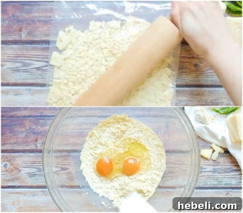 Saltine cracker mixture with milk and egg, absorbing liquid.