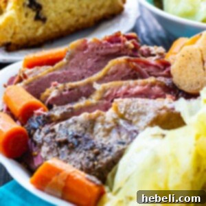 Crock Pot Corned Beef and Cabbage on a plate.