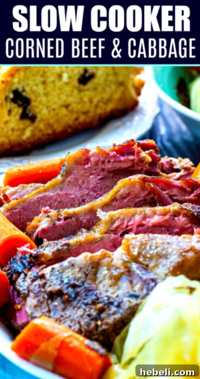 A festive table spread featuring Slow Cooker Corned Beef and Cabbage, ready for St. Patrick's Day.