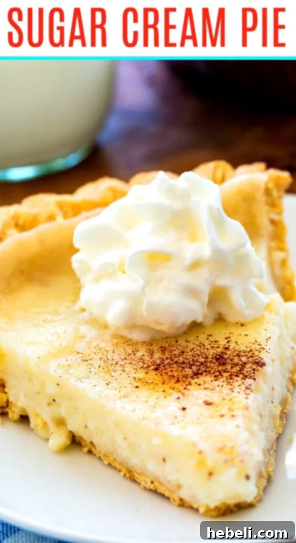 A final, mouth-watering image of the Hoosier Sugar Cream Pie, sliced and ready to be served.