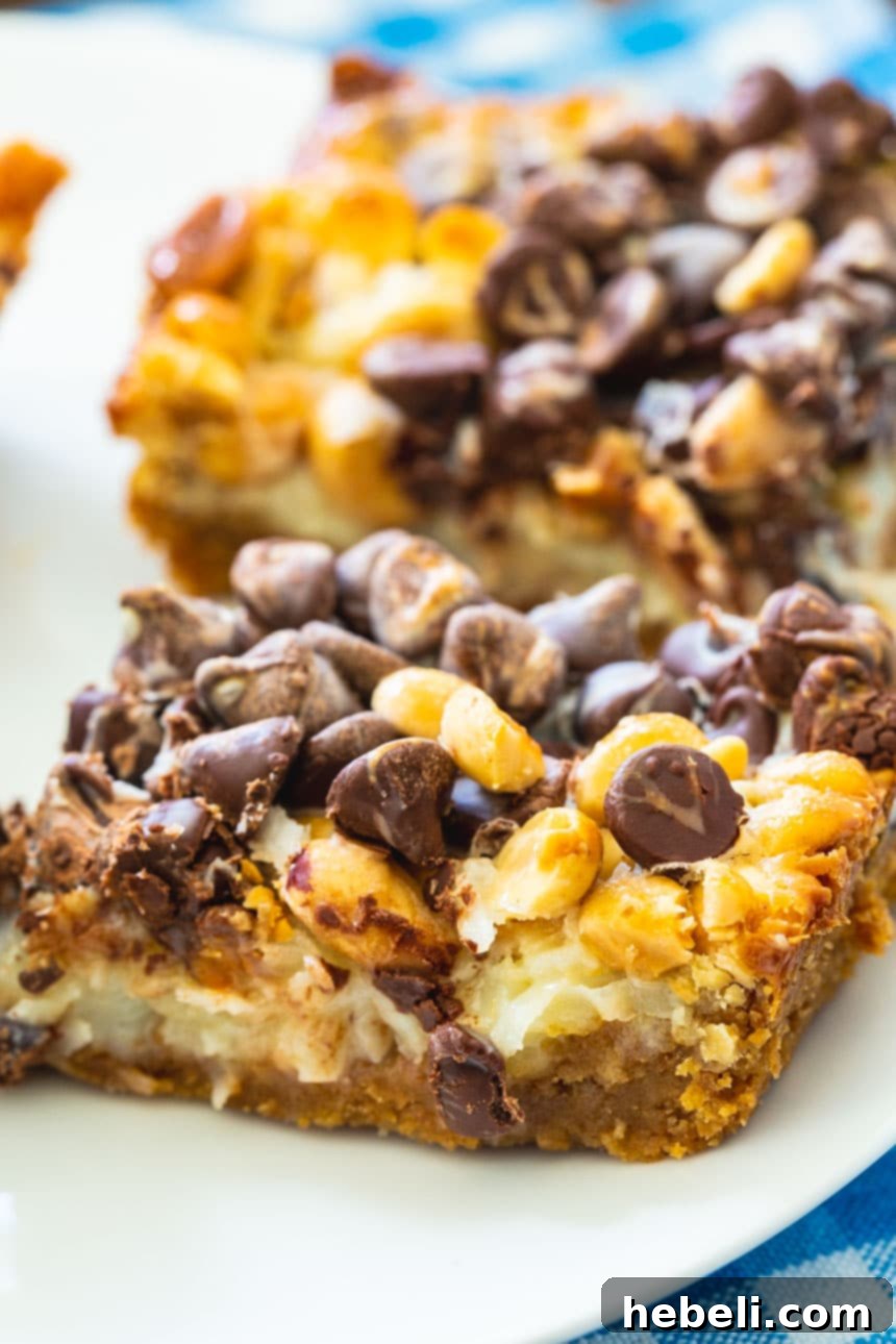 Peanut Butter Chocolate Graham Squares 4 A stack of Chocolate and Peanut Graham Bars, highlighting the layers and the generous amount of coconut.