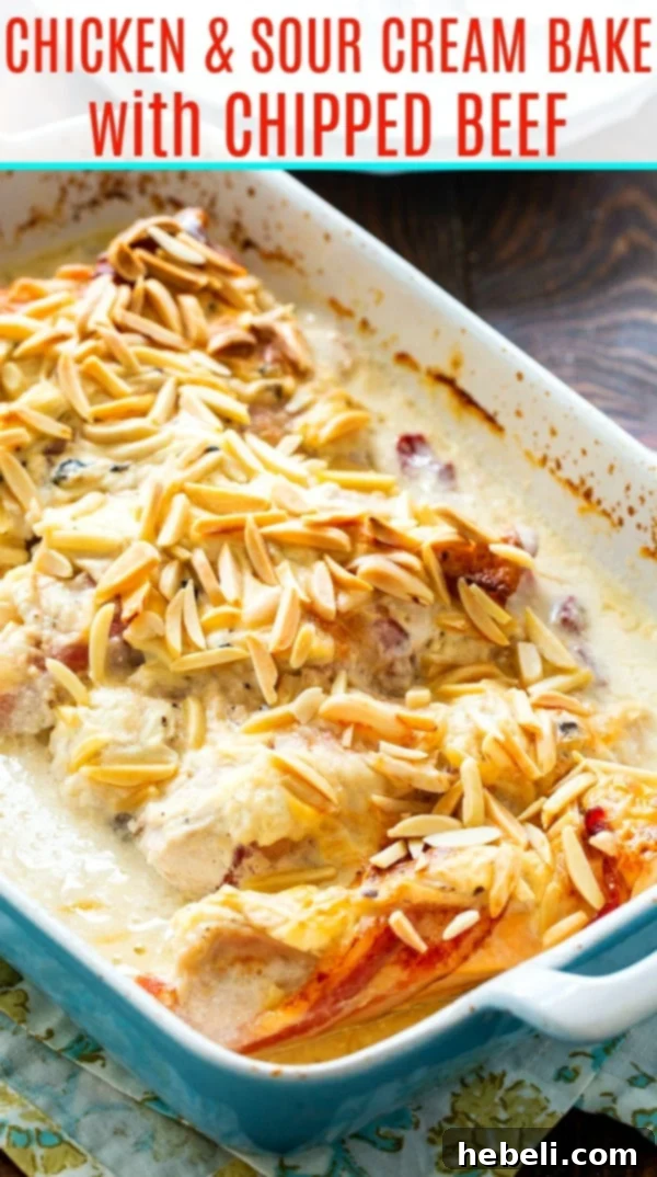 Creamy Company Chicken Bake 9 The finished Chicken and Sour Cream Bake (Company Chicken) in a baking dish, showcasing its golden-brown topping and creamy texture, a perfect family meal.