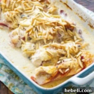 Chicken and Sour Cream Bake in a baking dish.