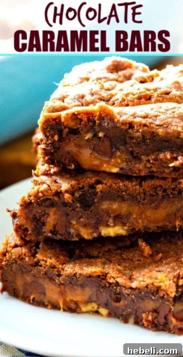 Easy Chocolate Caramel Bars arranged on a serving plate, inviting to be tasted and shared