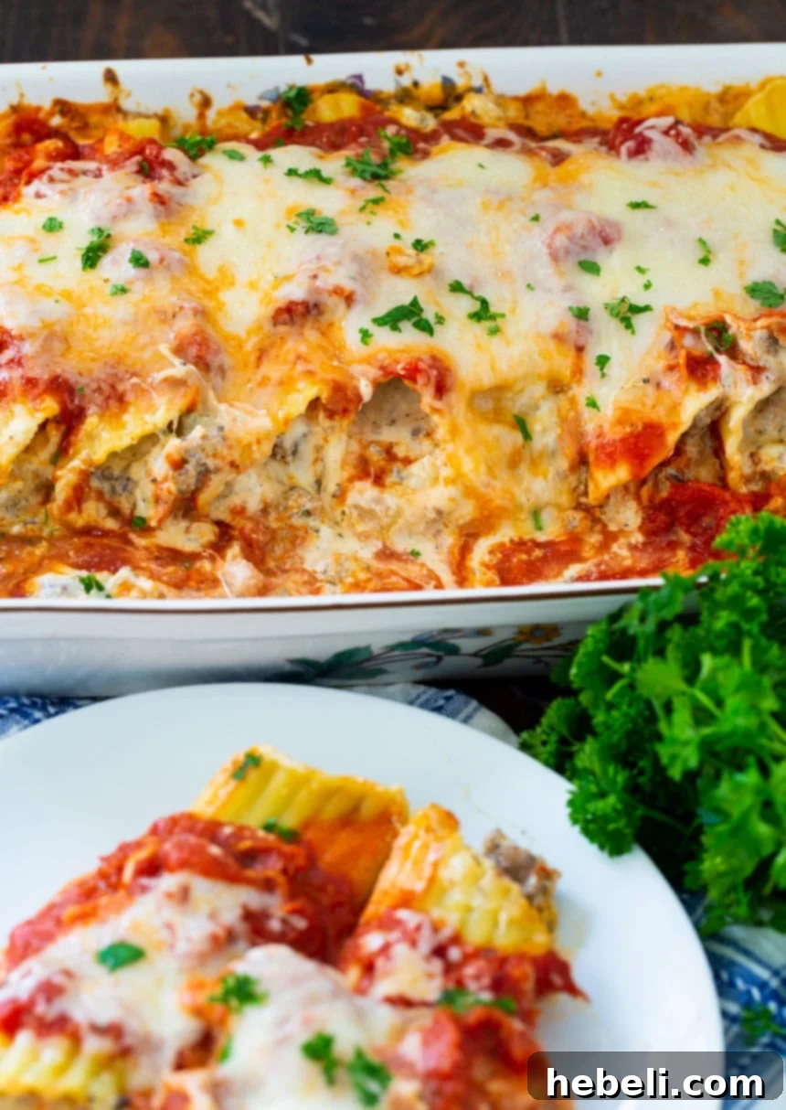 Italian Sausage Manicotti cooked to golden perfection in a 9x13-inch baking dish.