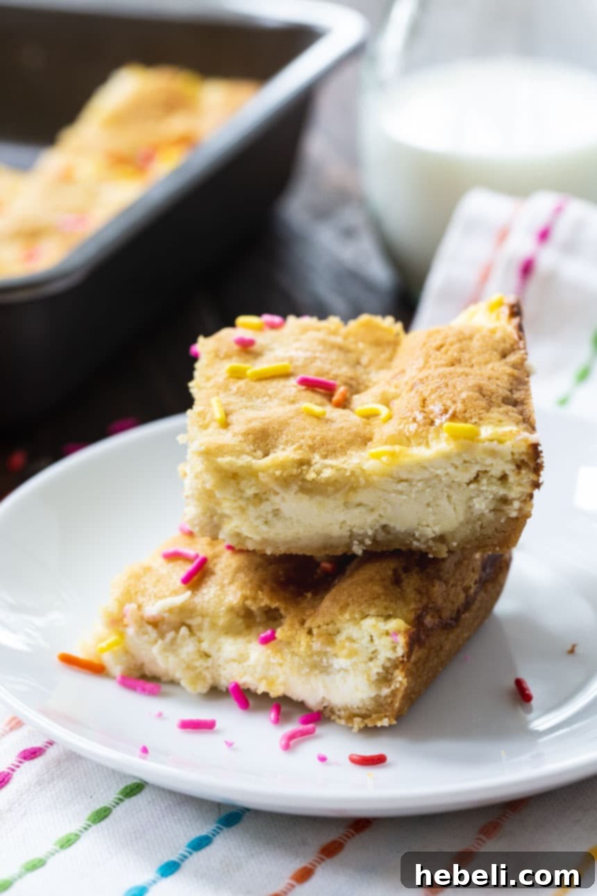 Two Sugar Cookie Cheesecake Bars on a plate, showcasing their delightful layers.