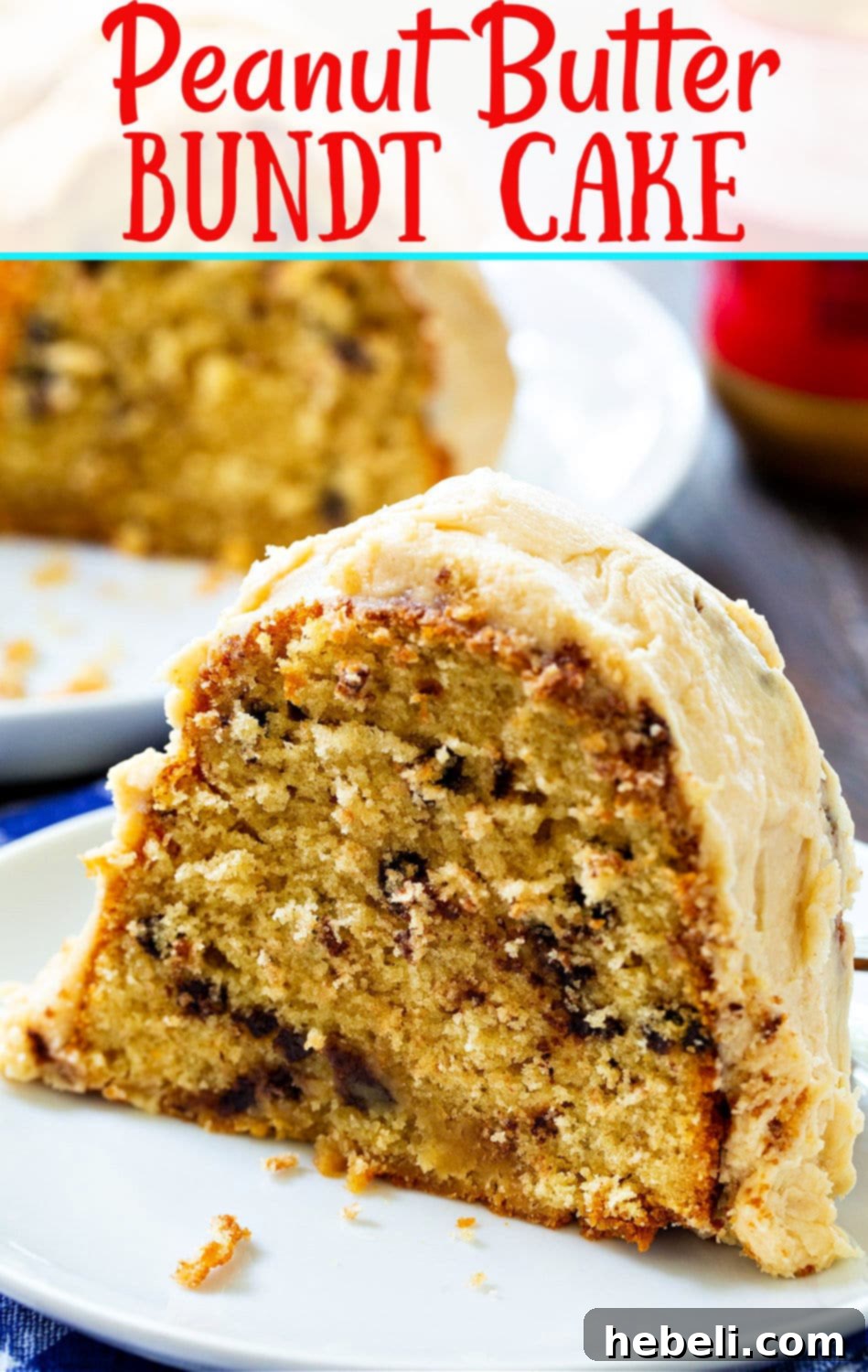 Decadent Peanut Butter Bundt 6 A stunning top-down view of the Peanut Butter Bundt Cake, showcasing the detailed fluted design and generous icing.