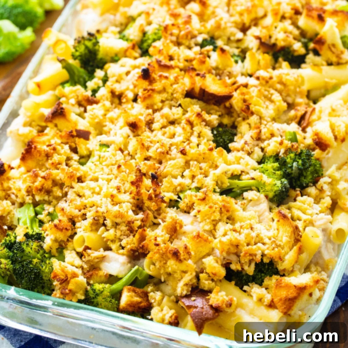 Creamy Chicken Broccoli Ziti Bake 2 Chicken Broccoli & Ziti Casserole in a large baking dish, freshly baked and ready to serve.