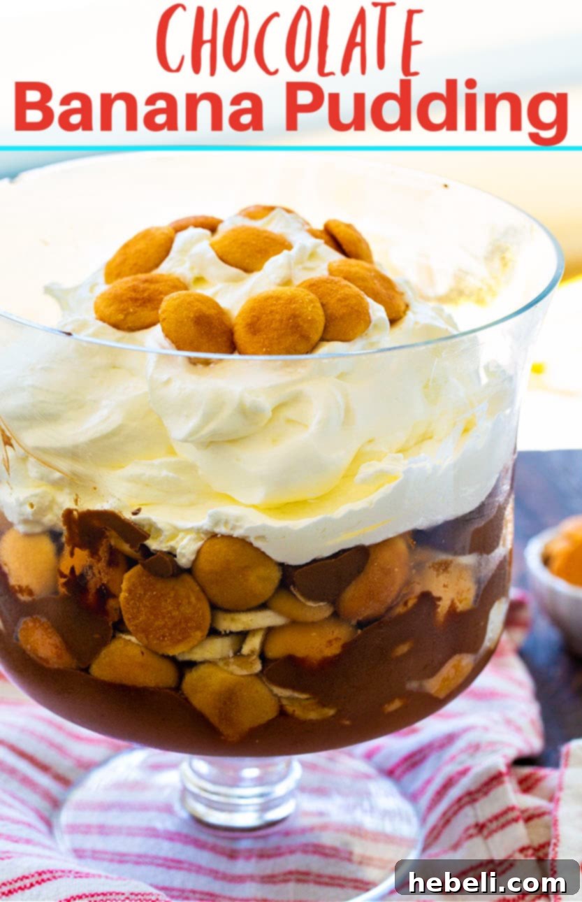 A close-up of Chocolate Banana Pudding, showing its tempting layers.