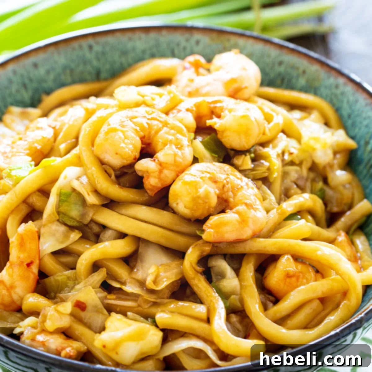 Spicy Shrimp Udon in a bowl, ready to be enjoyed.