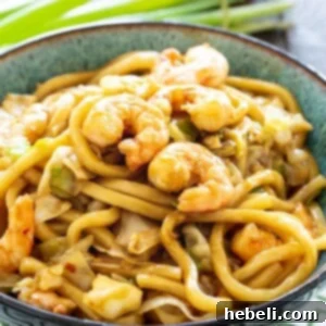 Spicy Udon with Shrimp in a bowl