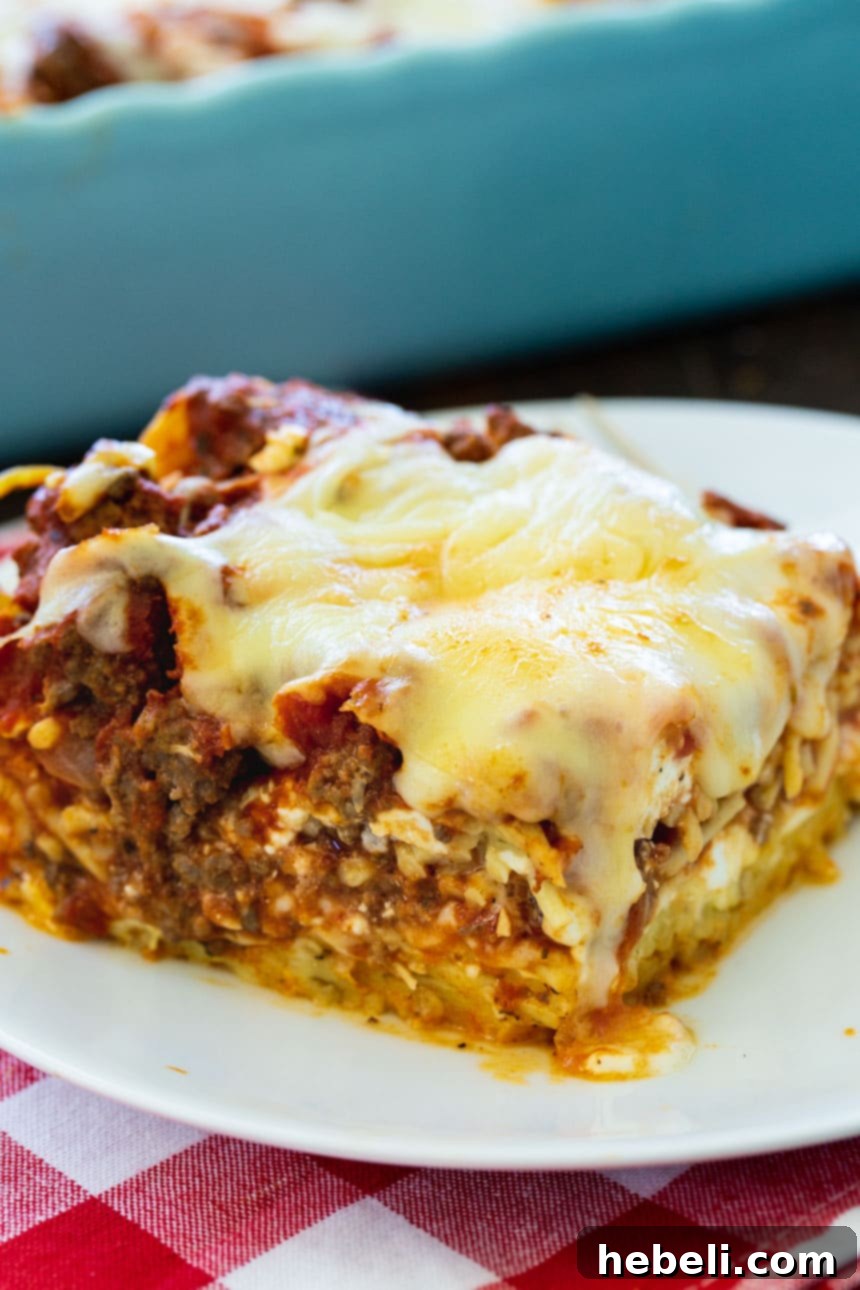 Slice of Baked Spaghetti Casserole on a plate