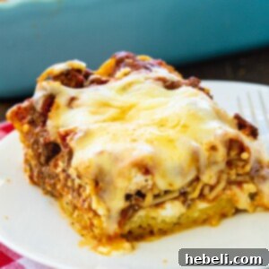 Slice of Spaghetti Casserole on a plate.