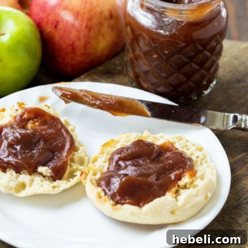 Homemade Slow Cooker Apple Butter 2 Apple Butter on English muffins