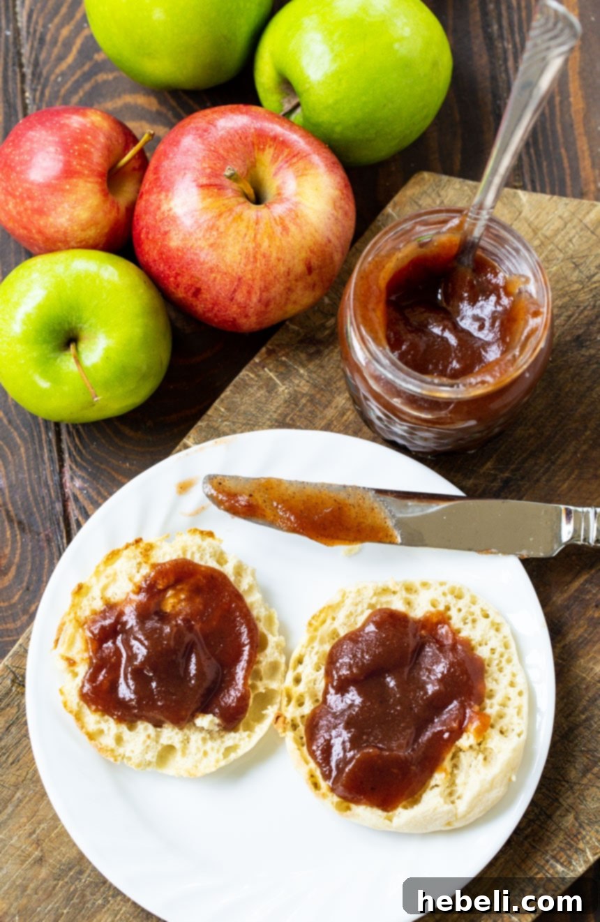 Homemade Slow Cooker Apple Butter 5 Overhead of English muffins and apples.