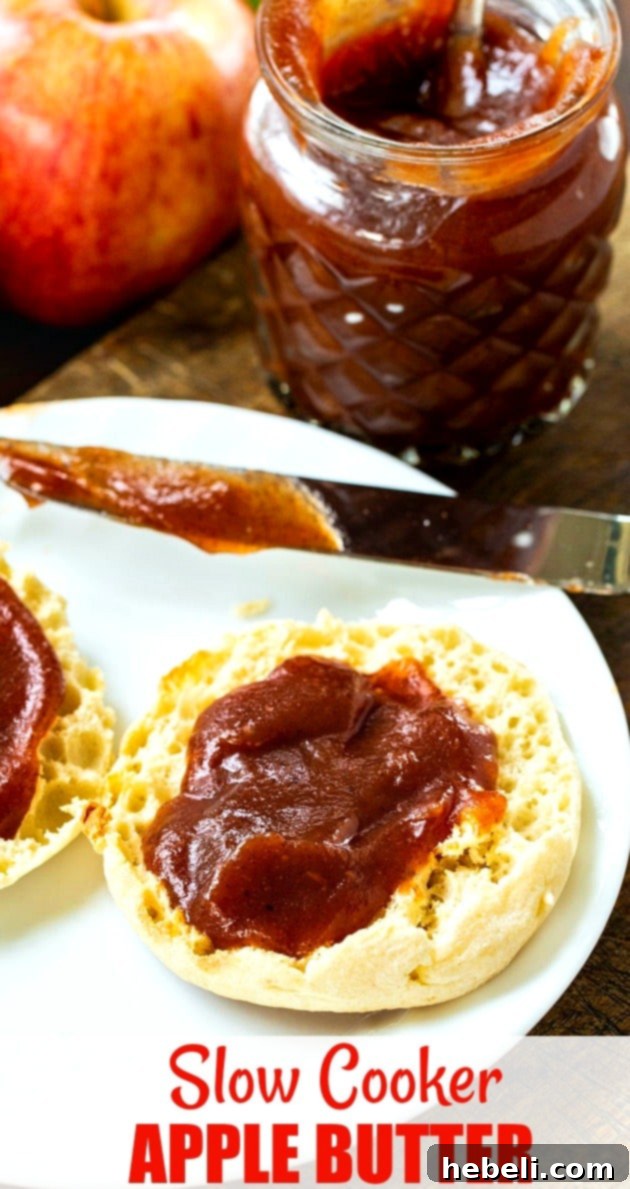 Homemade Slow Cooker Apple Butter 7 Close-up of Apple Butter on English Muffin.