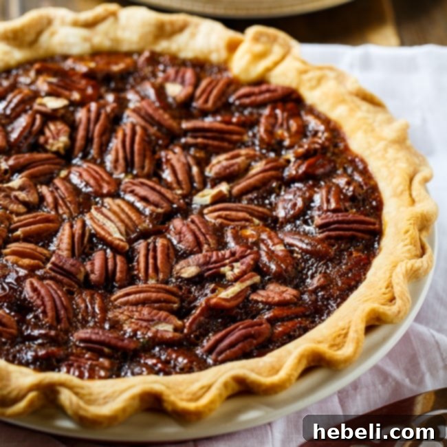 Whole Salted Caramel Pecan Pie, glistening with caramel and pecans, ready to be served and enjoyed by guests.