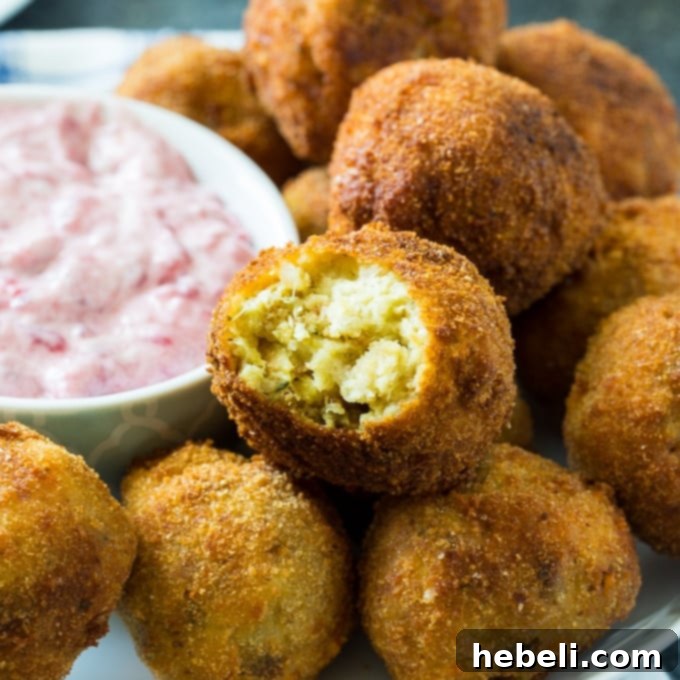 Golden Deep-Fried Stuffing balls, perfectly crispy and ready for dipping.
