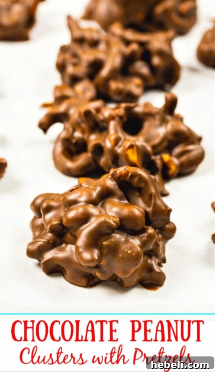 Sweet and Salty Chocolate Pretzel Bites 6 A final close-up of a perfectly crafted Chocolate Peanut Pretzel Cluster, highlighting its rich textures and inviting appearance.