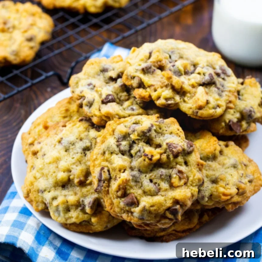 The Secret to DoubleTree's Signature Cookie 2 Stacked DoubleTree Chocolate Chip Cookies on a plate, showcasing their perfect texture and rich ingredients.