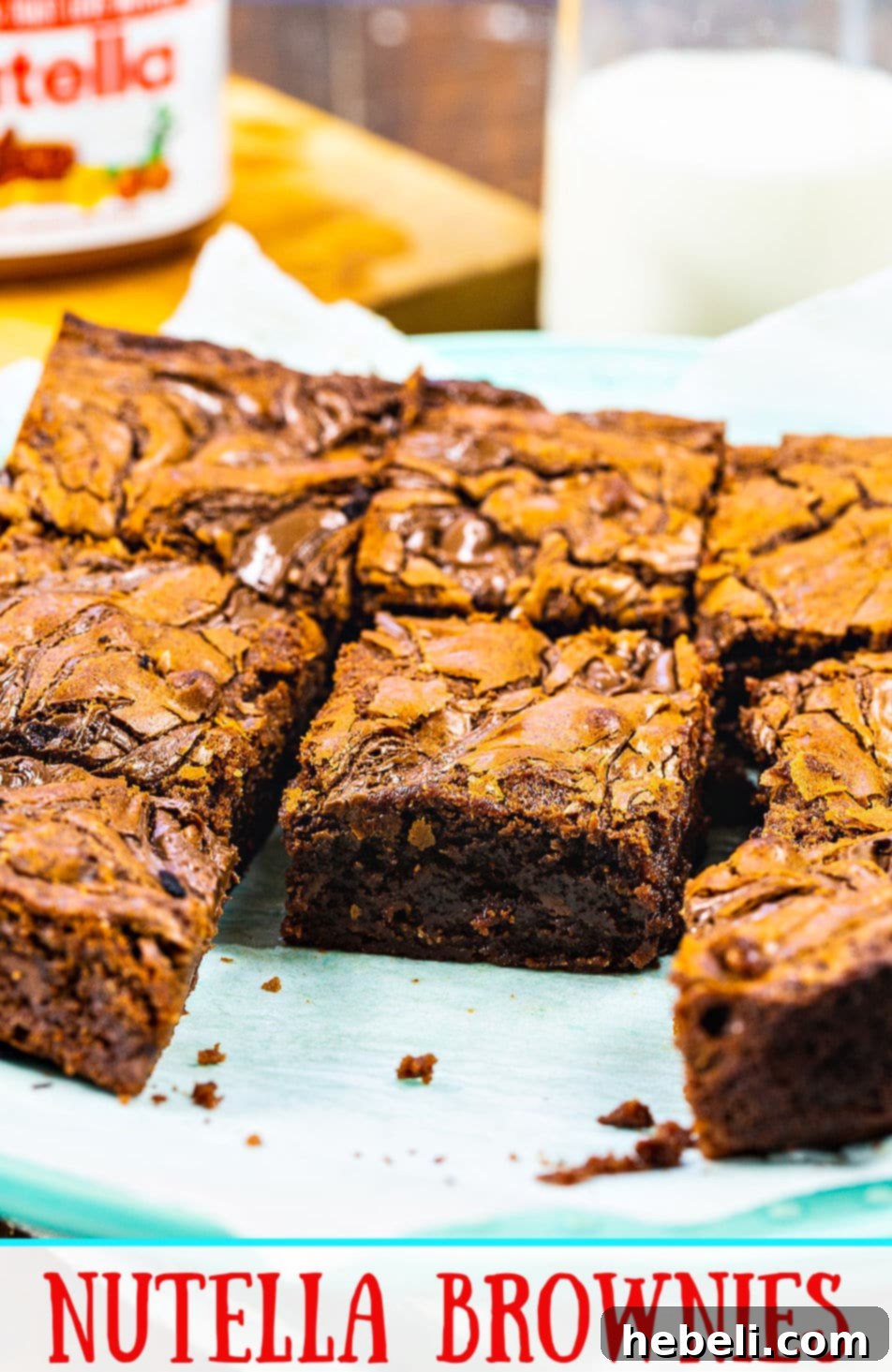 A beautifully cut Nutella brownie square, showcasing its rich texture and ready to be enjoyed.