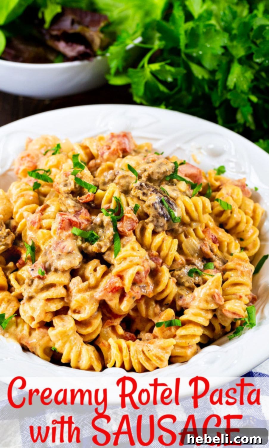 Another view of Creamy Rotel Pasta with Sausage, showcasing its creamy texture and rich color.