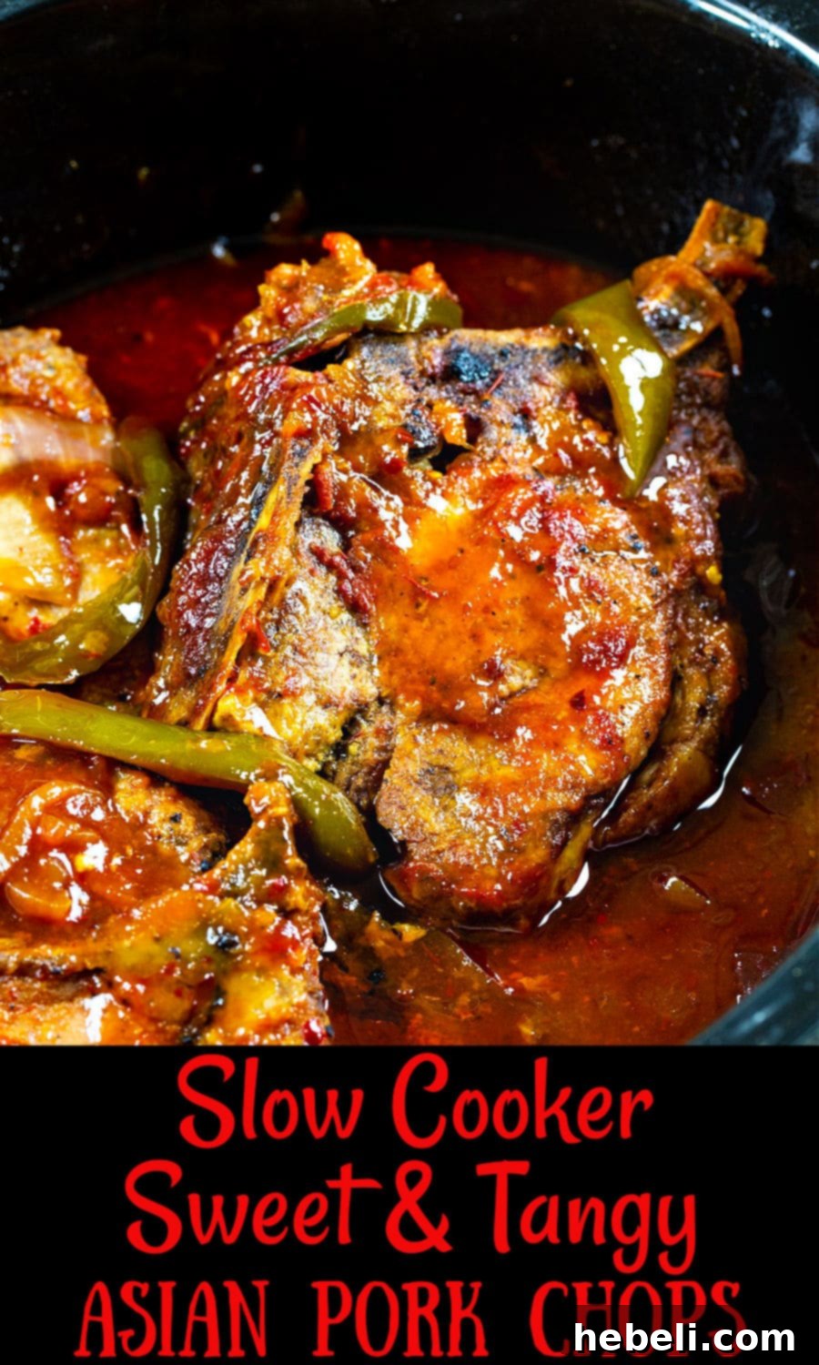 A close-up shot of tender, saucy pork chops with sliced green onions, highlighting the rich texture and glaze.