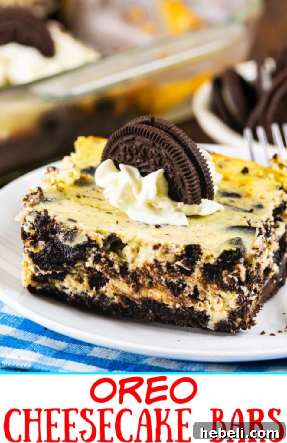 A single piece of Oreo Cheesecake Bar, beautifully plated, showcasing its rich texture.