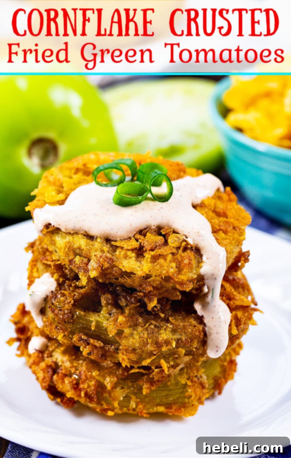 Cornflake Crusted Fried Green Tomatoes with a side of Chipotle Ranch.