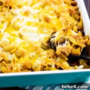 Sloppy Joe Frito Casserole in a 9x13-inch baking dish, ready to serve.