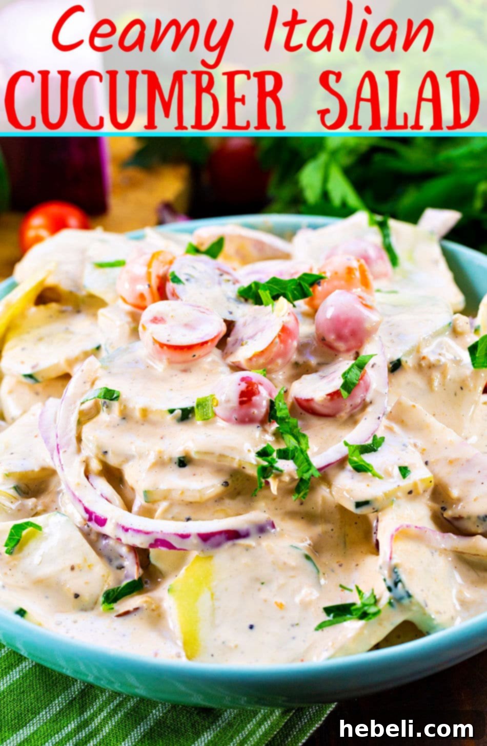 Tuscan Creamed Cucumber Salad 6 Close up shot of Creamy Italian Cucumber Salad