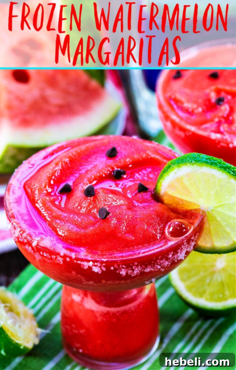 Icy Watermelon Margarita Bliss 5 A vibrant, close-up shot of the Frozen Watermelon Margarita, showcasing its rich texture and festive garnish.