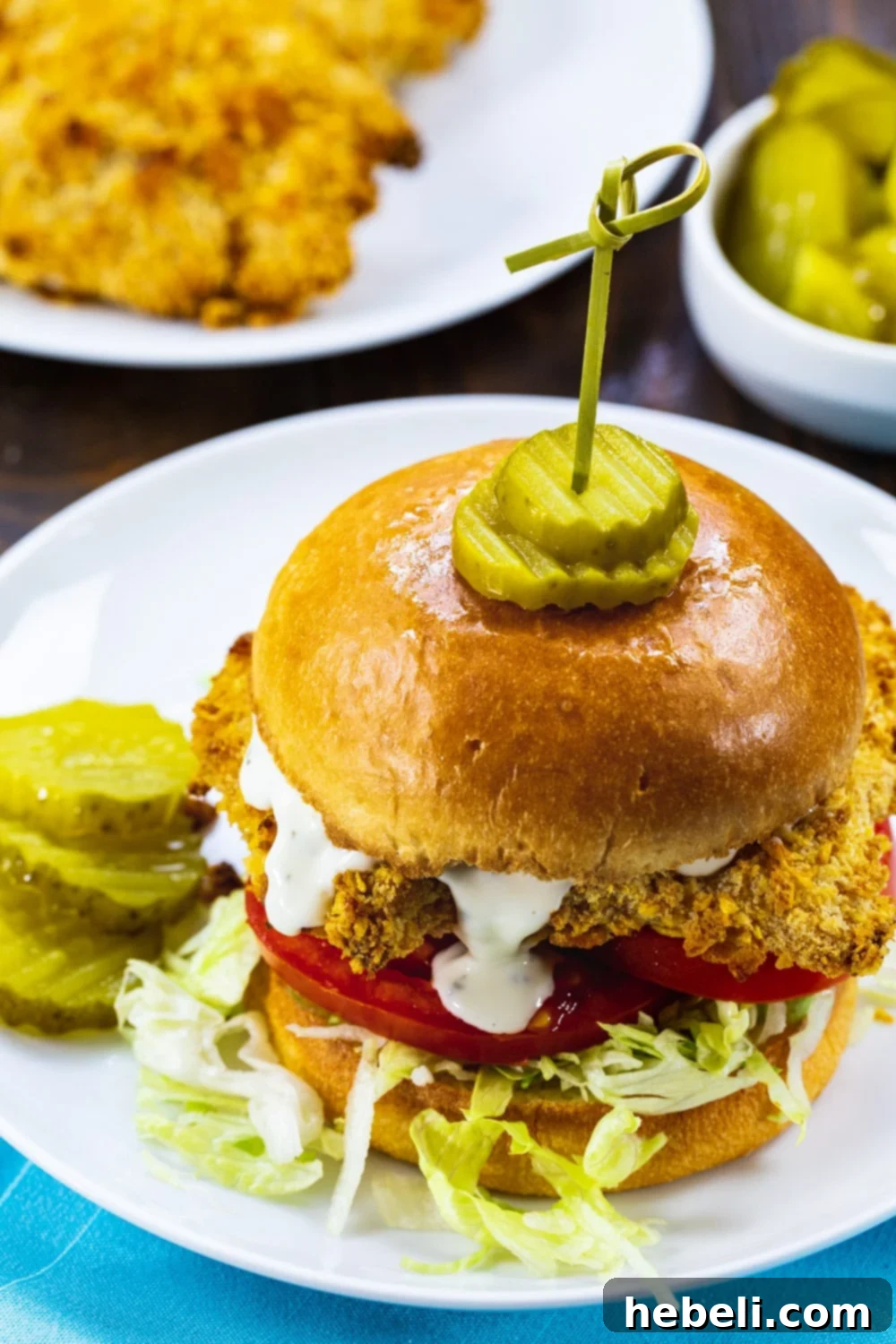 Cornflake Crusted Chicken Sandwiches on a bun.