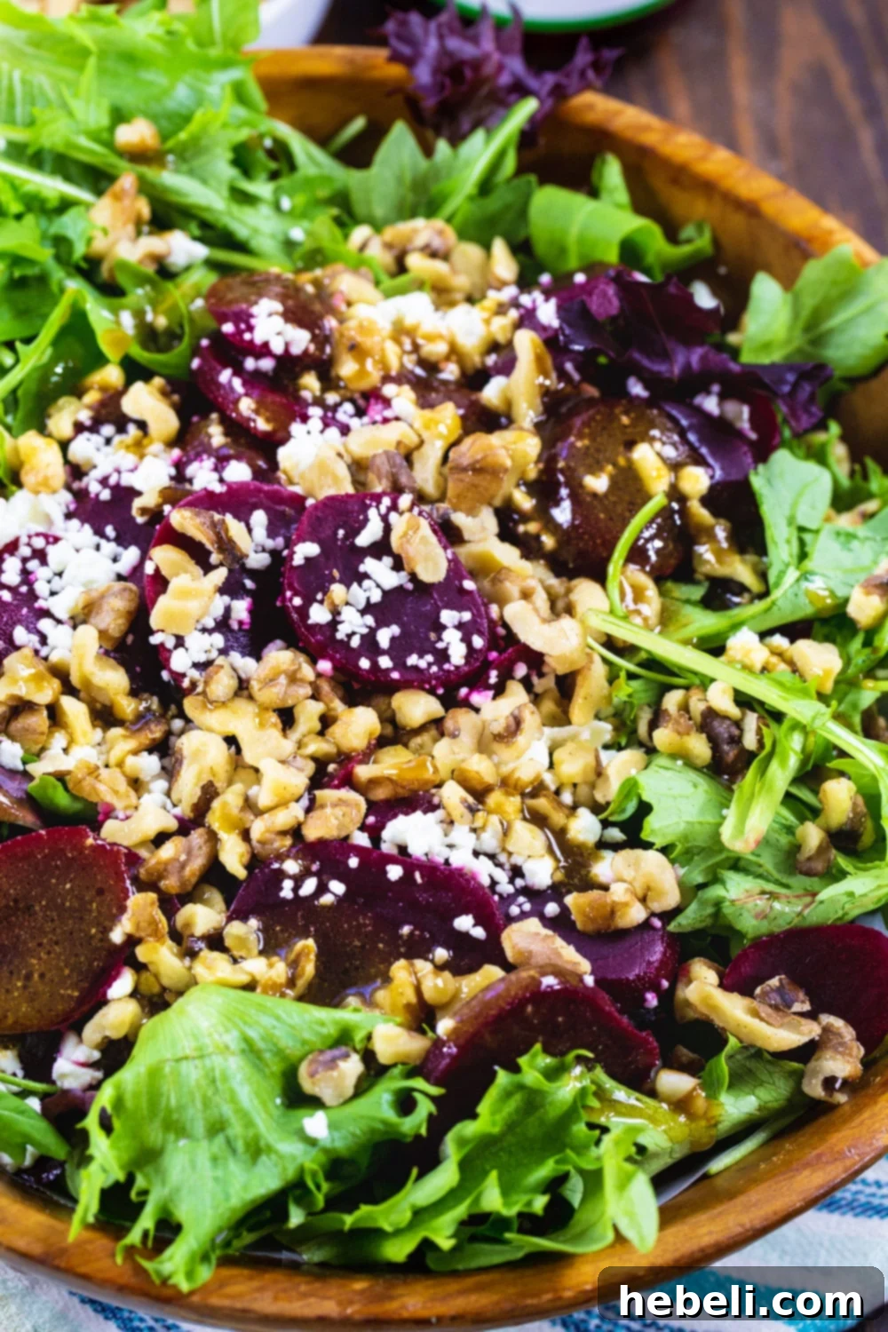 Close-up view of the vibrant Pickled Beet Salad, highlighting the fresh ingredients and rich colors.