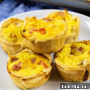 Top-down view of Mini Ham and Cheese Quiches in a small baking dish.