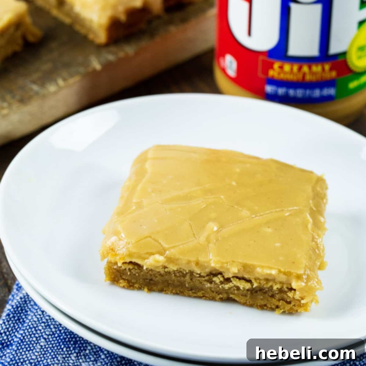 Decadent Peanut Butter Brownies 2 A perfectly portioned Peanut Butter Brownie on a small white plate, ready to be enjoyed.