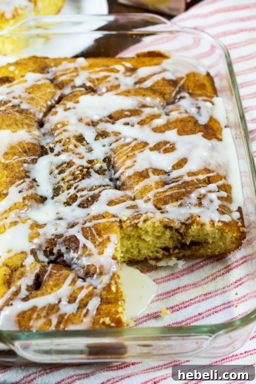 Unbaked Eggnog Coffee Cake in a 9x13-inch baking dish with streusel topping.
