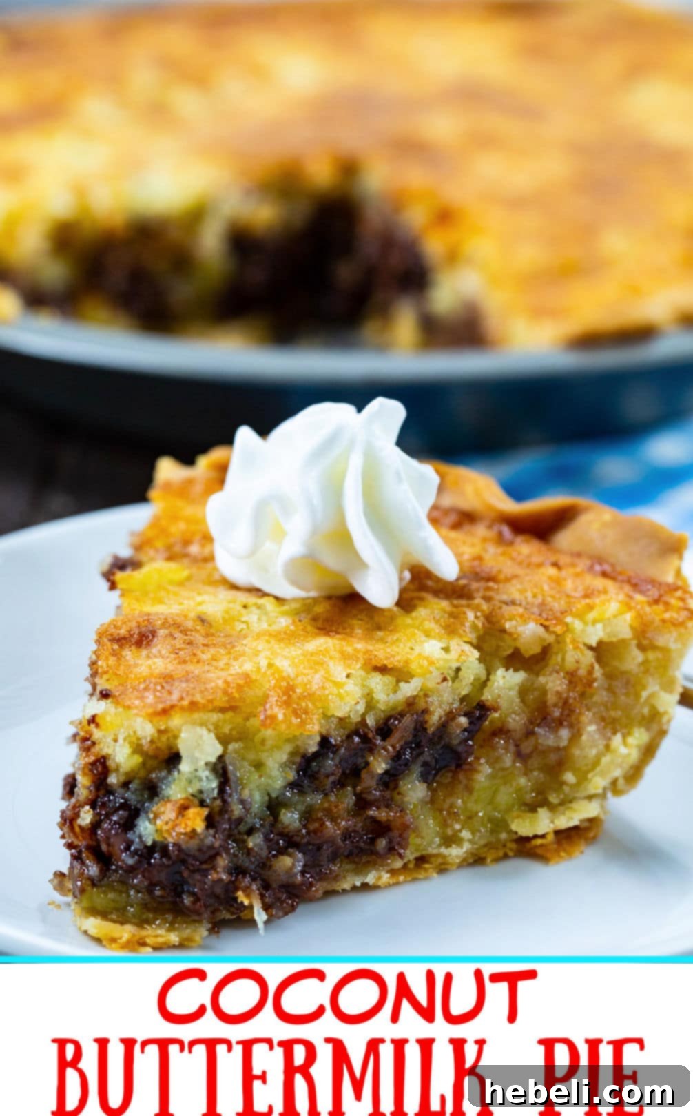 Creamy Coconut Buttermilk Bliss 4 A pristine slice of Coconut Buttermilk Pie resting on a pristine white plate, showcasing its golden crust and creamy, coconut-flecked filling. A perfect dessert presentation.