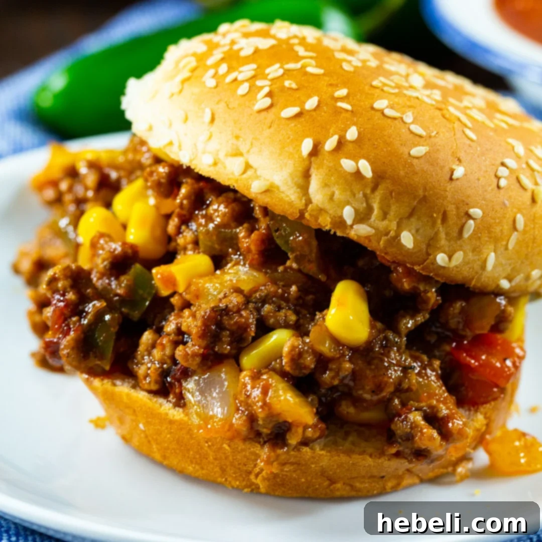 Tex-Mex Sloppy Joe on a toasted bun, garnished with fresh cilantro.