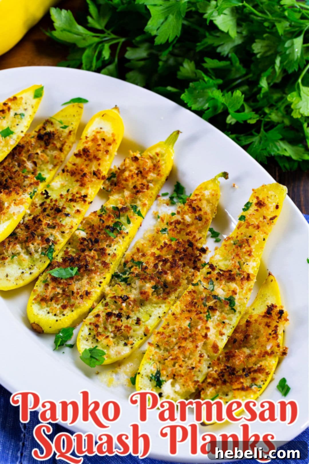 Crispy Panko Parmesan Squash Fries 6 A vibrant serving platter filled with Panko Parmesan Squash Planks, ready to be served.