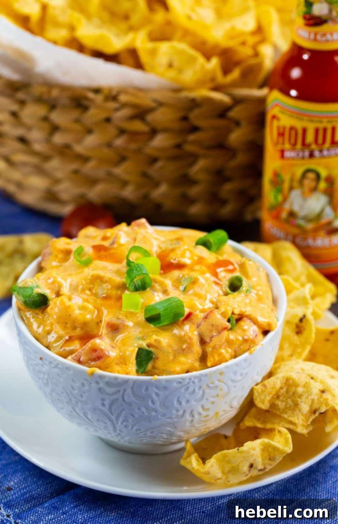 Game Day Slow Cooker Chicken Nacho Dip 5 Slow Cooker Chicken Nacho Dip served in a rustic bowl, surrounded by a generous pile of crispy tortilla chips.