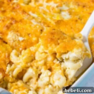 Baked custard-style Macaroni and Cheese in a rectangular dish