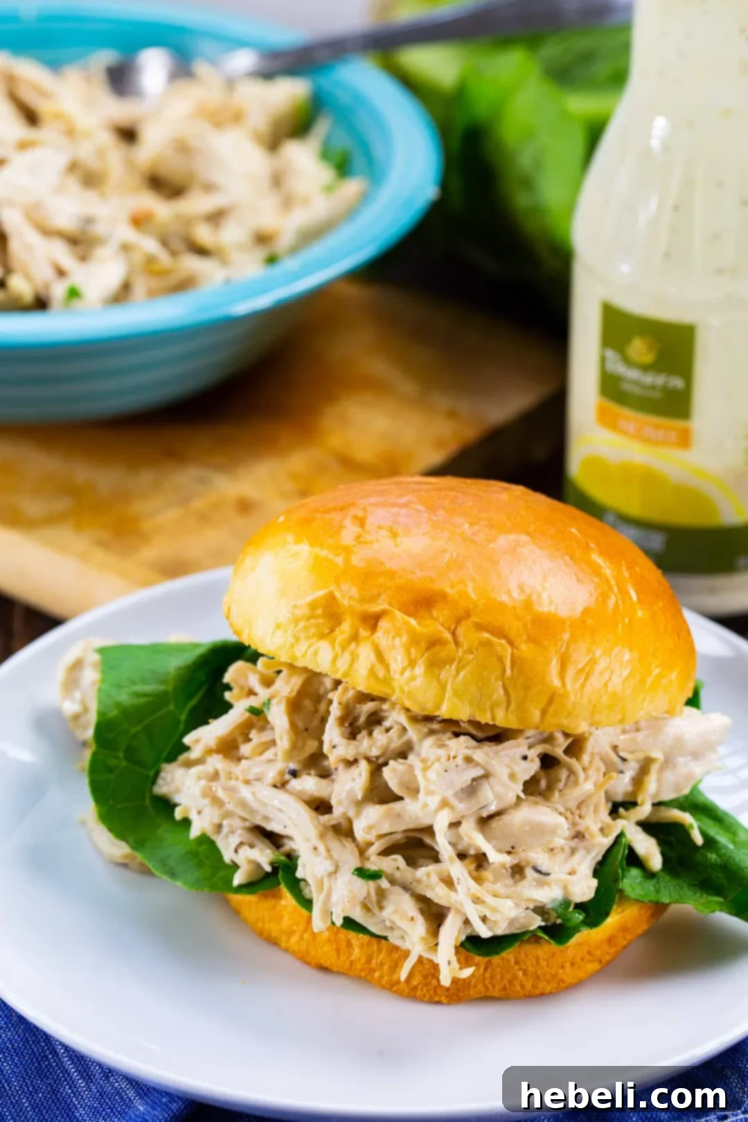 Instant Pot Zesty Caesar Chicken 4 Instant Pot Caesar Chicken on a bun.