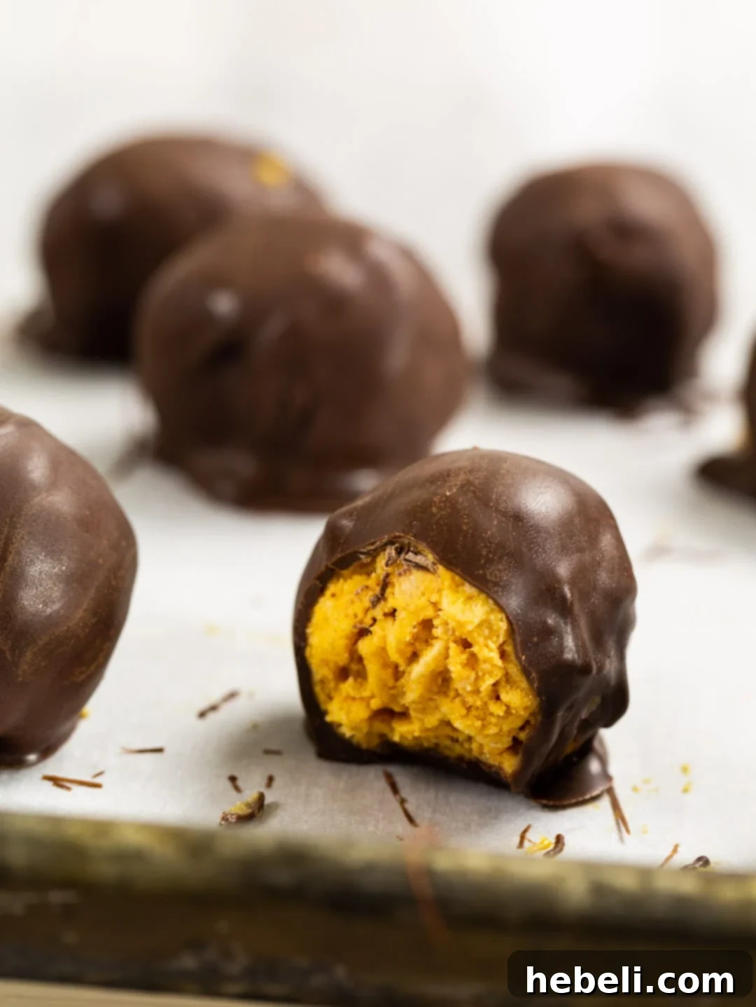 Peanut Butter Krisp Wonders 3 A close-up of a Rice Krispie Peanut Butter Ball with a bite taken out, showing the crispy peanut butter center.